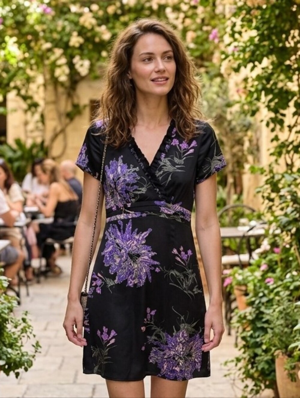 InWear Copenhagen Women's Gothic Chic Romantic Purple Floral Mini Dress Size 8